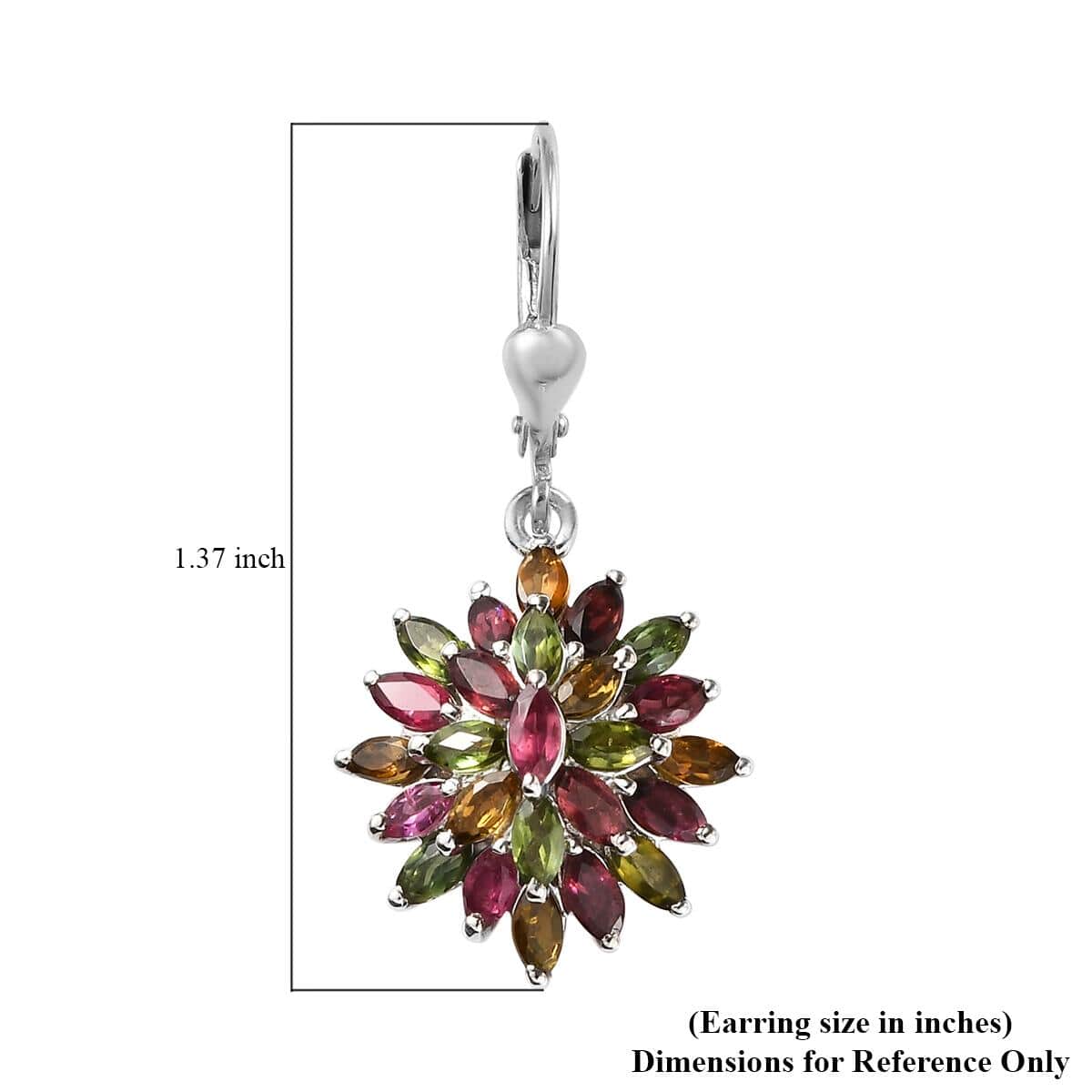 Multi-Tourmaline Floral Spray Earrings in Platinum Over Sterling Silver 4.40 ctw image number 4