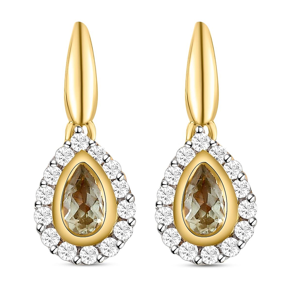 Turkizite and White Zircon Fancy 0.96 ctw Earrings in Vermeil YG Over Sterling Silver