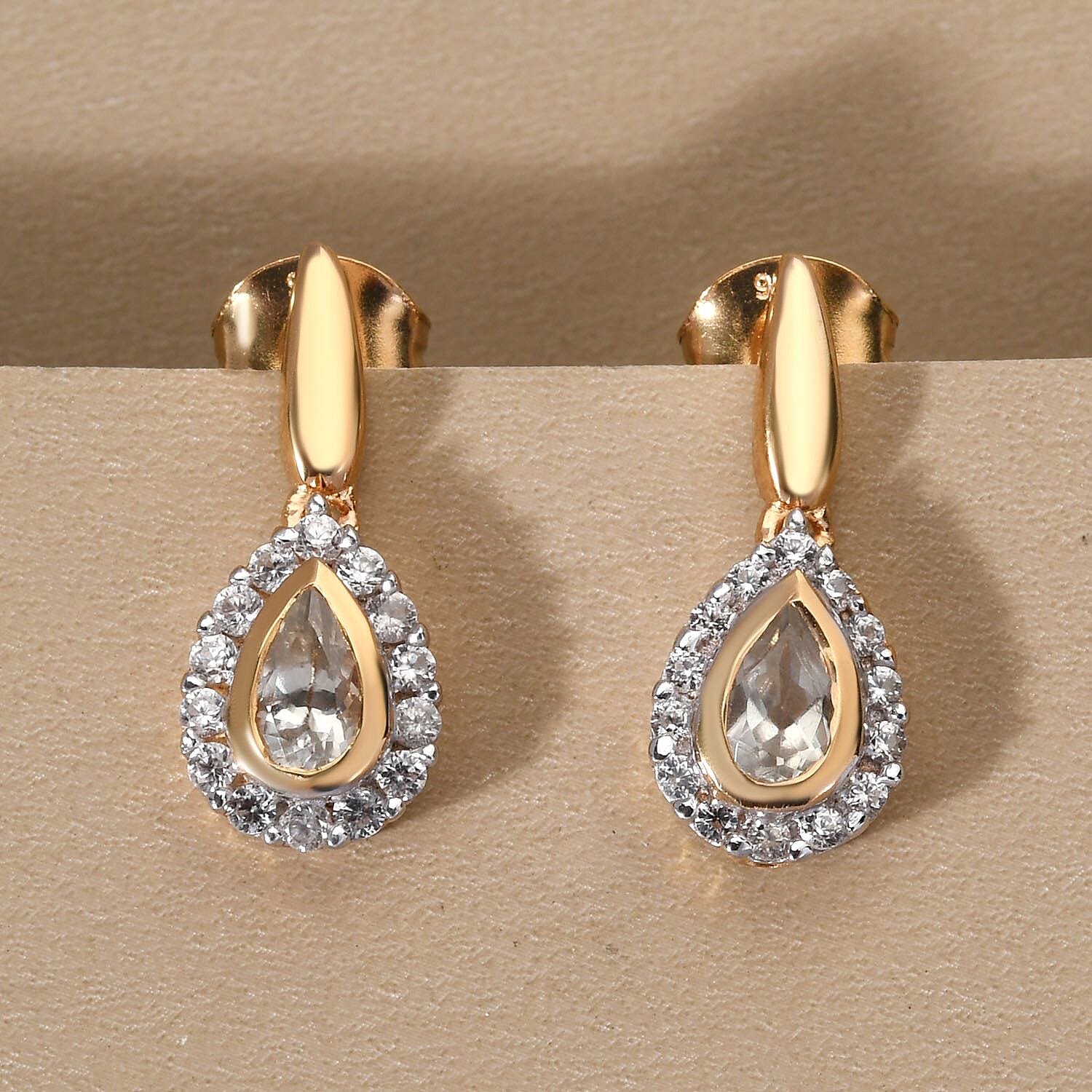 Turkizite and White Zircon Fancy 0.96 ctw Earrings in Vermeil YG Over Sterling Silver