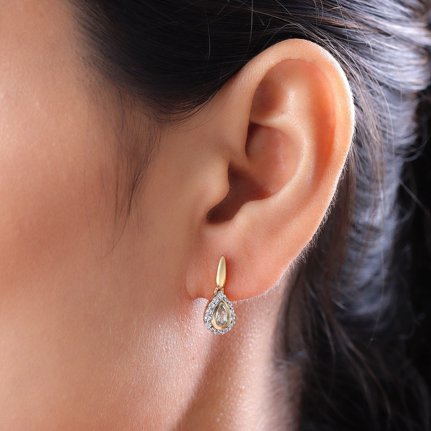 Turkizite and White Zircon Fancy 0.96 ctw Earrings in Vermeil YG Over Sterling Silver