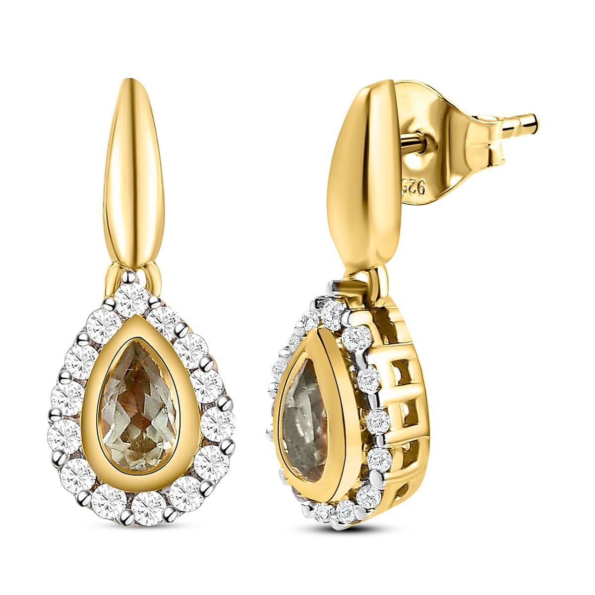 Turkizite and White Zircon Fancy 0.96 ctw Earrings in Vermeil YG Over Sterling Silver