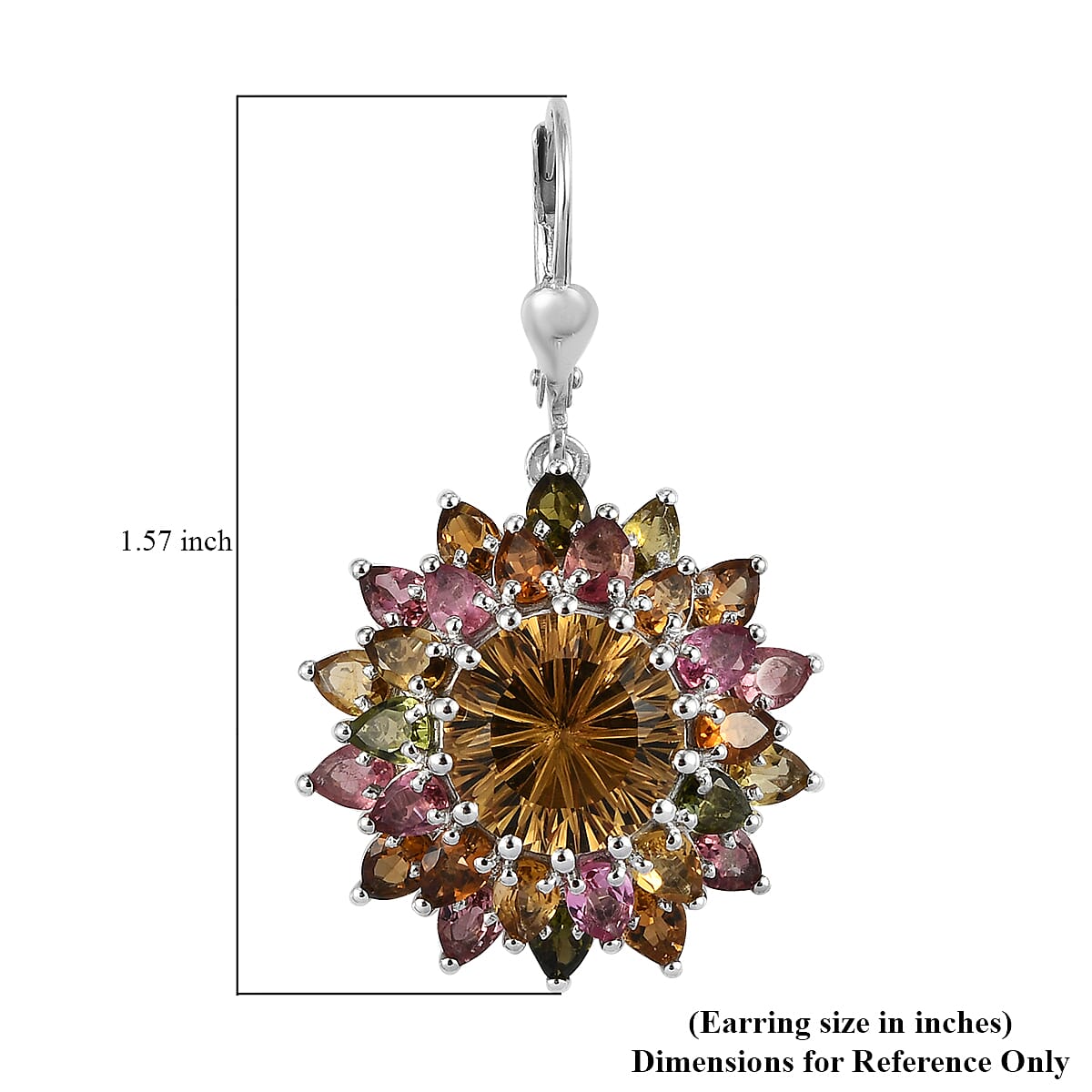 Hanabi Cut Brazilian Citrine, Multi-Tourmaline Firework Earrings in Platinum Over Sterling Silver (8.65 g) 17.25 ctw image number 4