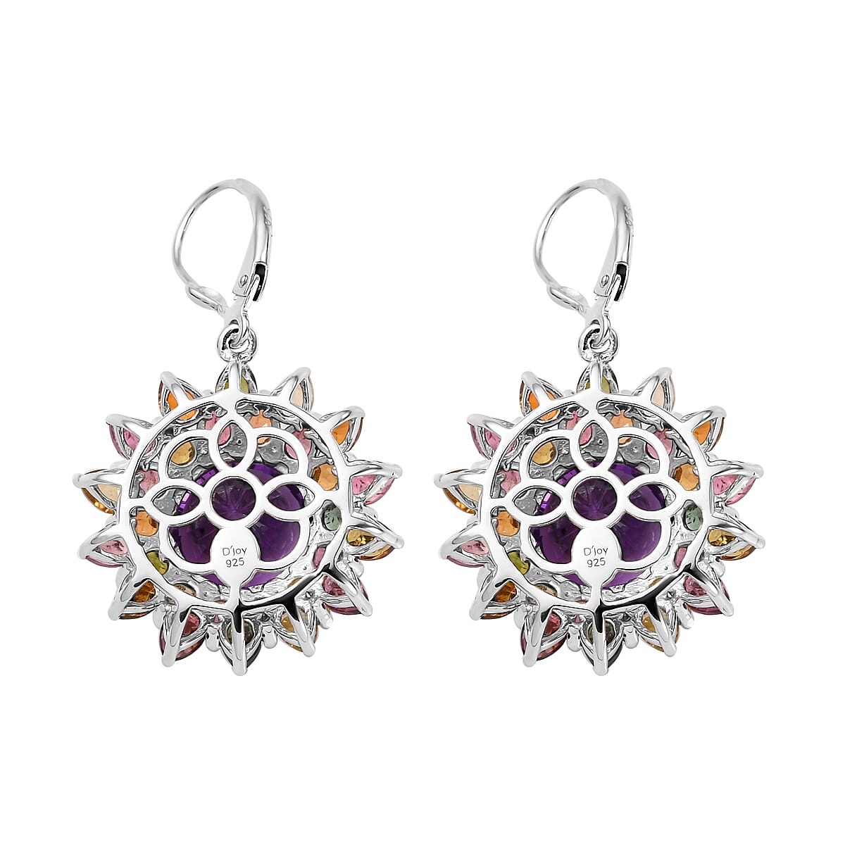Hanabi Cut Zambian Amethyst and Multi-Tourmaline Firework Earrings in Platinum Over Sterling Silver 17.50 ctw image number 3
