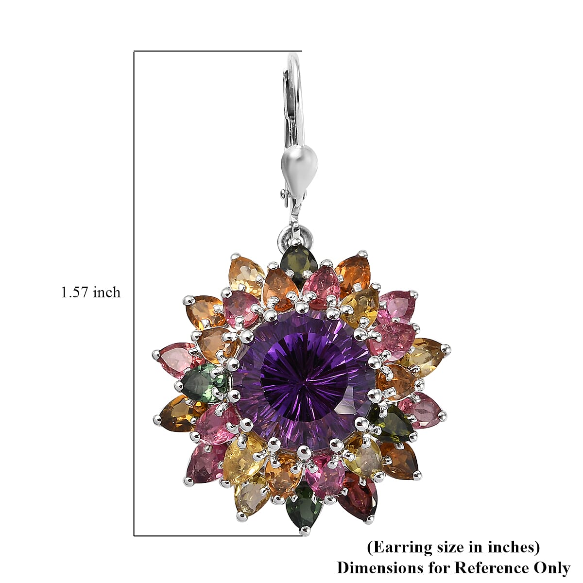 Hanabi Cut Zambian Amethyst and Multi-Tourmaline Firework Earrings in Platinum Over Sterling Silver 17.50 ctw image number 4