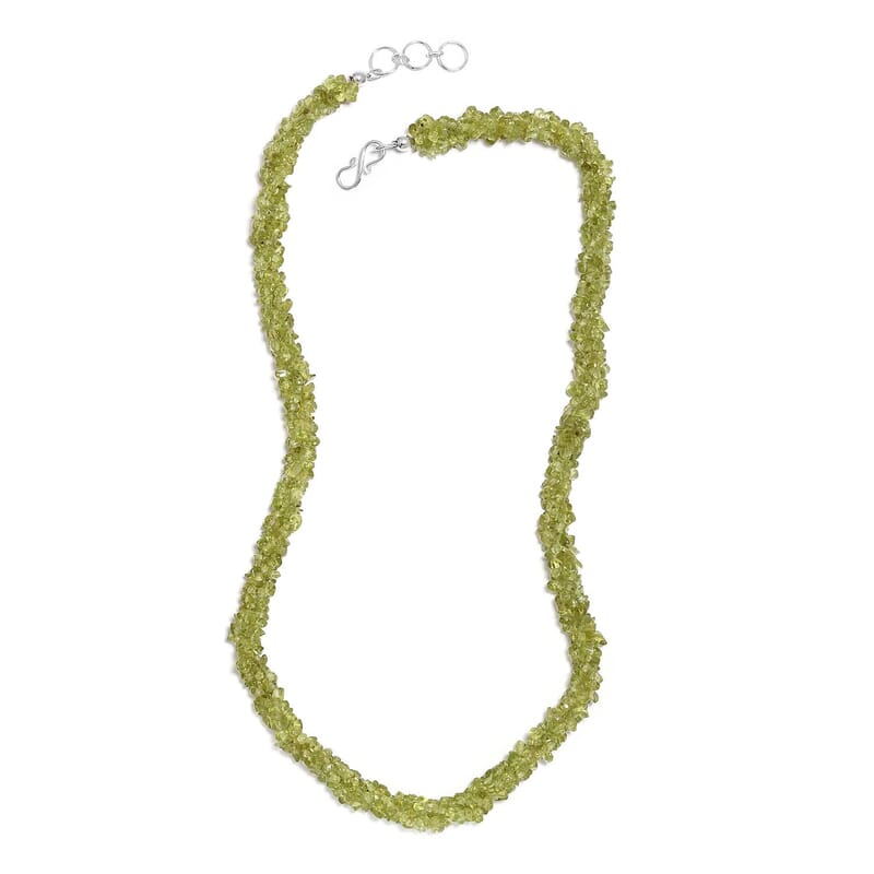 Peridot Chips Twisted Necklace 20 Inches in Platinum Over Sterling Silver 200.00 ctw
