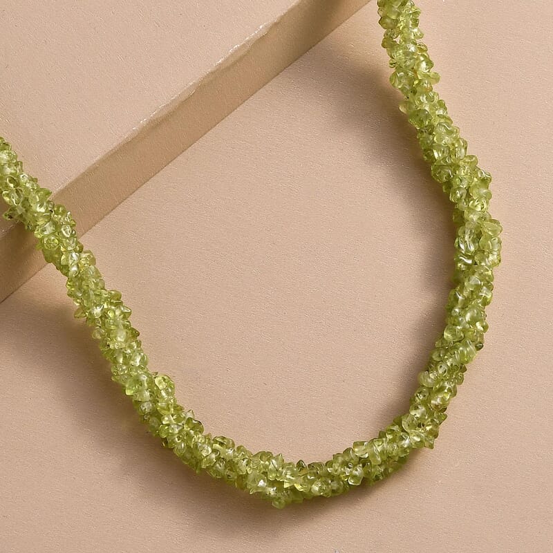 Peridot Chips Twisted Necklace 20 Inches in Platinum Over Sterling Silver 200.00 ctw