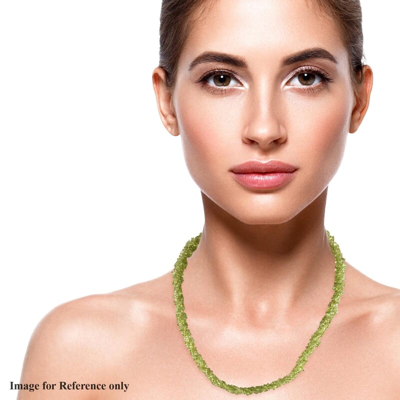Peridot Chips Twisted Necklace 20 Inches in Platinum Over Sterling Silver 200.00 ctw