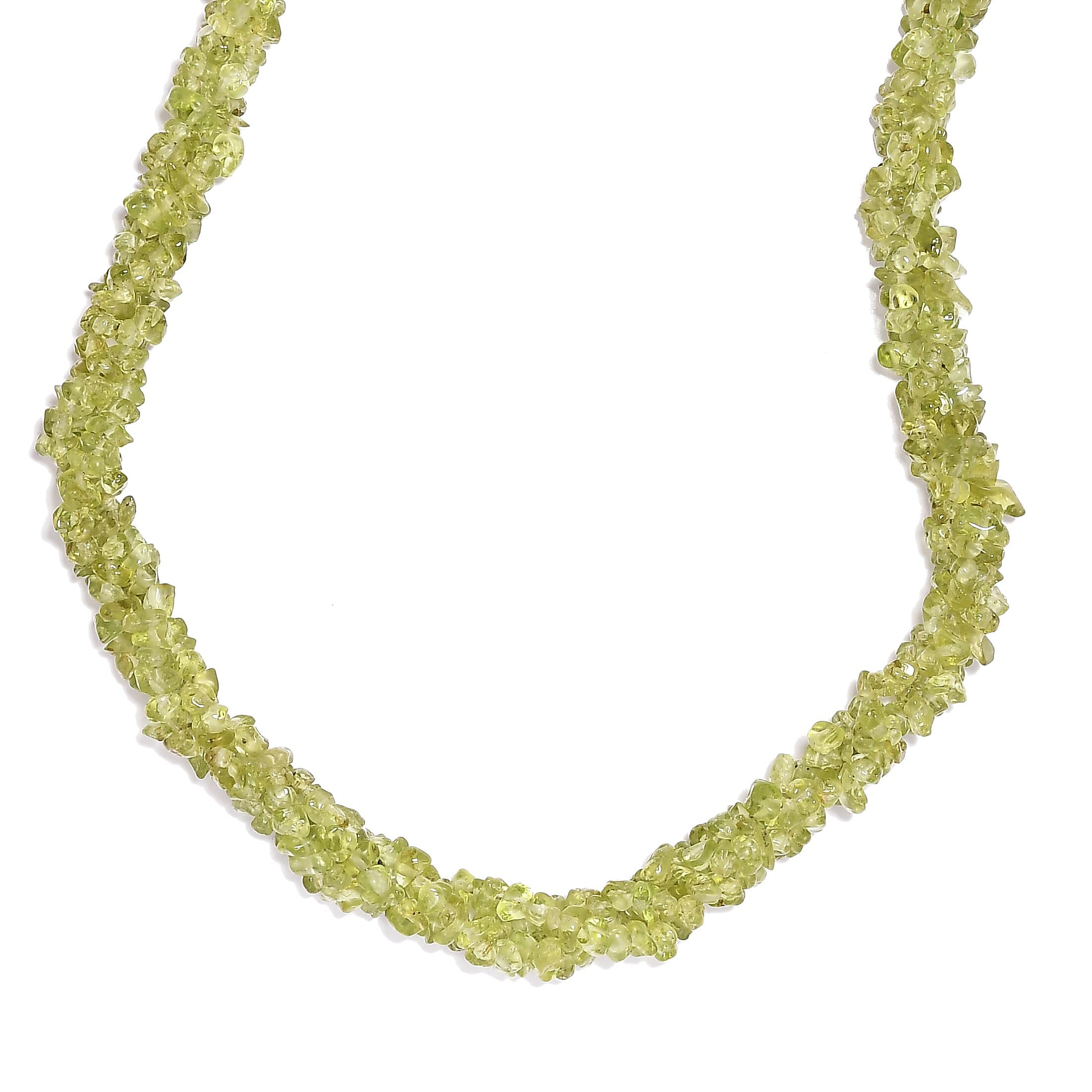 Peridot Chips Twisted Necklace 20 Inches in Platinum Over Sterling Silver 200.00 ctw