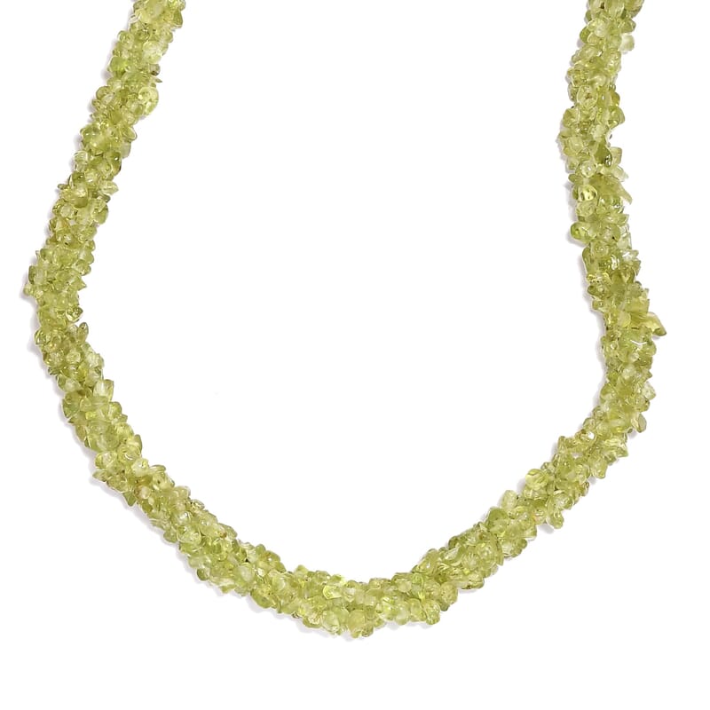 Peridot Chips Twisted Necklace 20 Inches in Platinum Over Sterling Silver 200.00 ctw