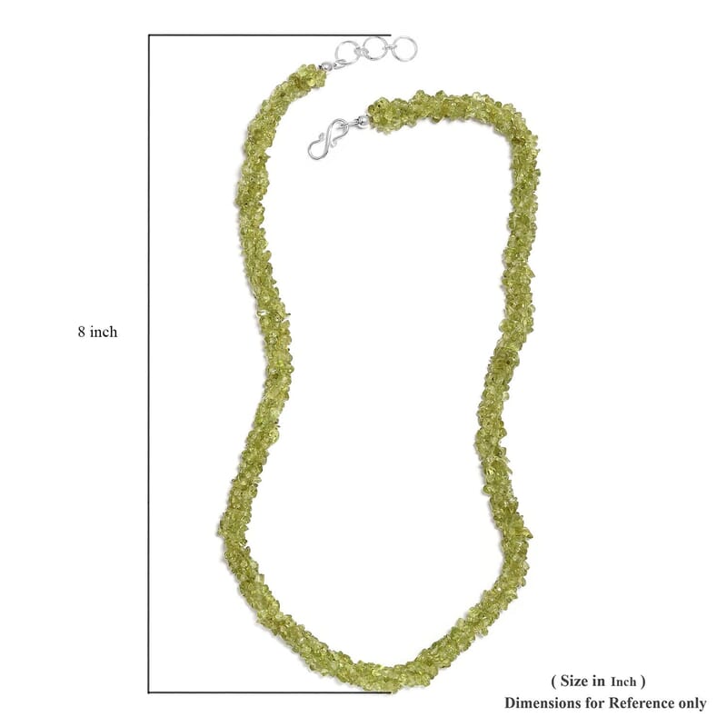 Peridot Chips Twisted Necklace 20 Inches in Platinum Over Sterling Silver 200.00 ctw
