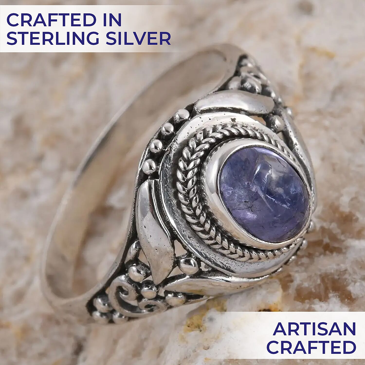 Bali Legacy Tanzanite Solitaire Ring in Sterling Silver Ring, Tanzanite Jewelry, Gifts For Her 1.50 ctw {Size 5.0)