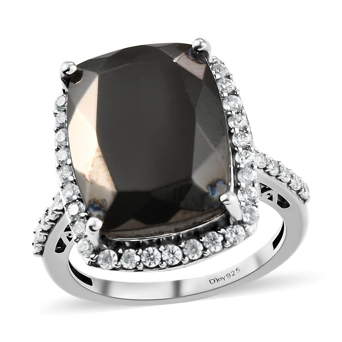 Elite Shungite and Natural White Zircon Halo Ring in Platinum Over Sterling Silver (Size 7.0) 7.75 ctw image number 0