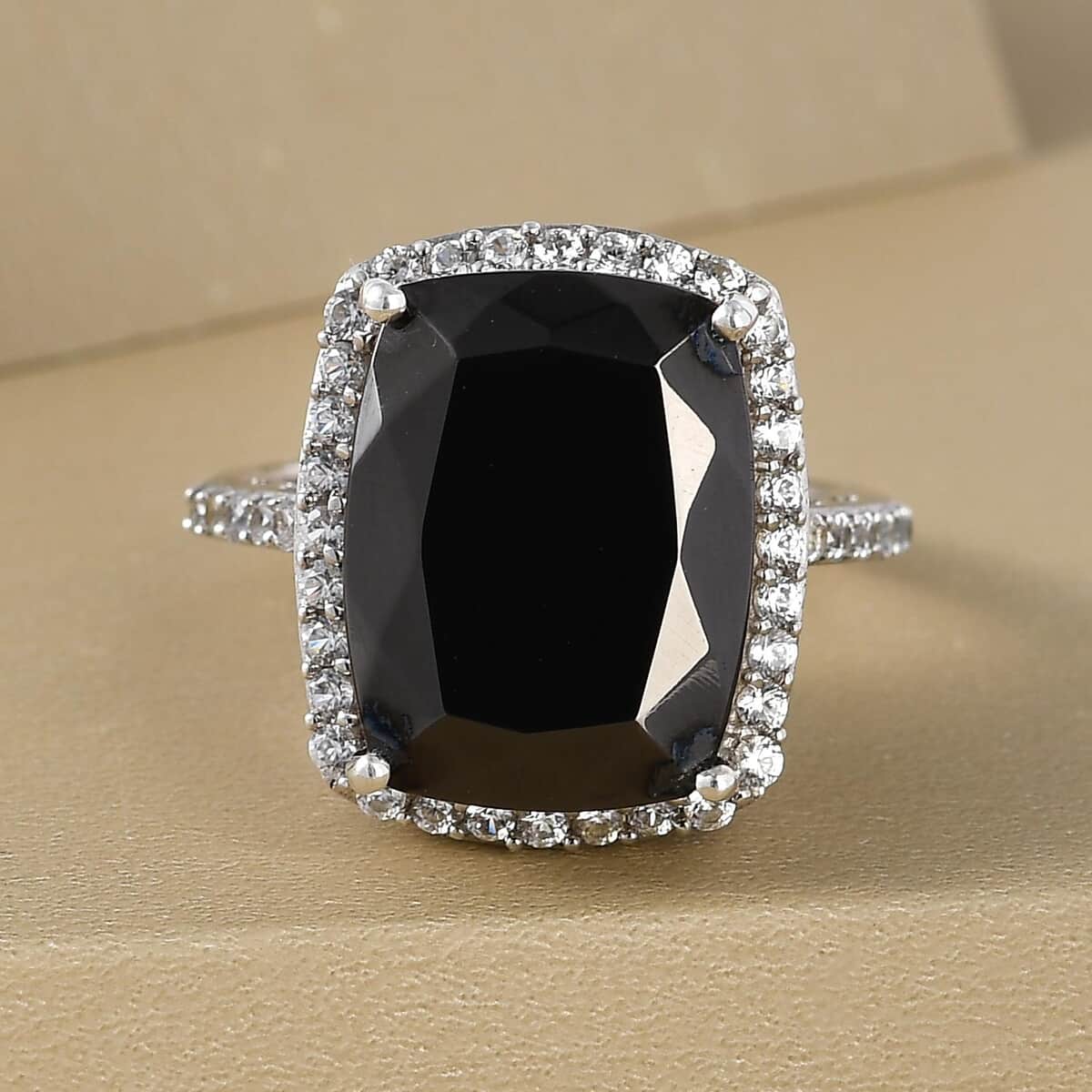 Elite Shungite and Natural White Zircon Halo Ring in Platinum Over Sterling Silver (Size 7.0) 7.75 ctw image number 1