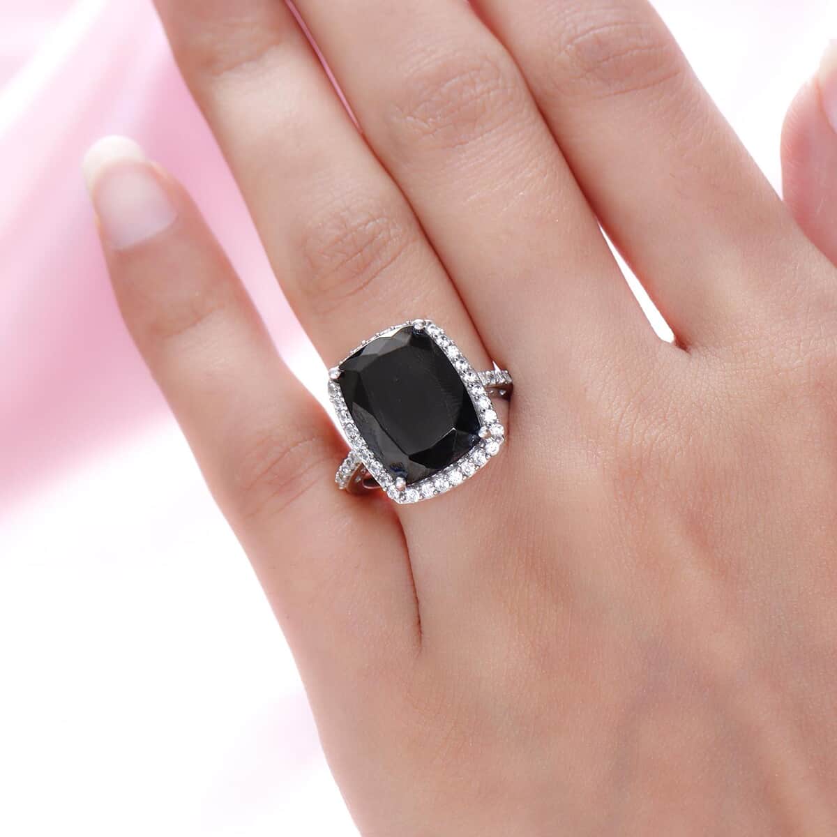 Elite Shungite and Natural White Zircon Halo Ring in Platinum Over Sterling Silver 7.75 ctw image number 2
