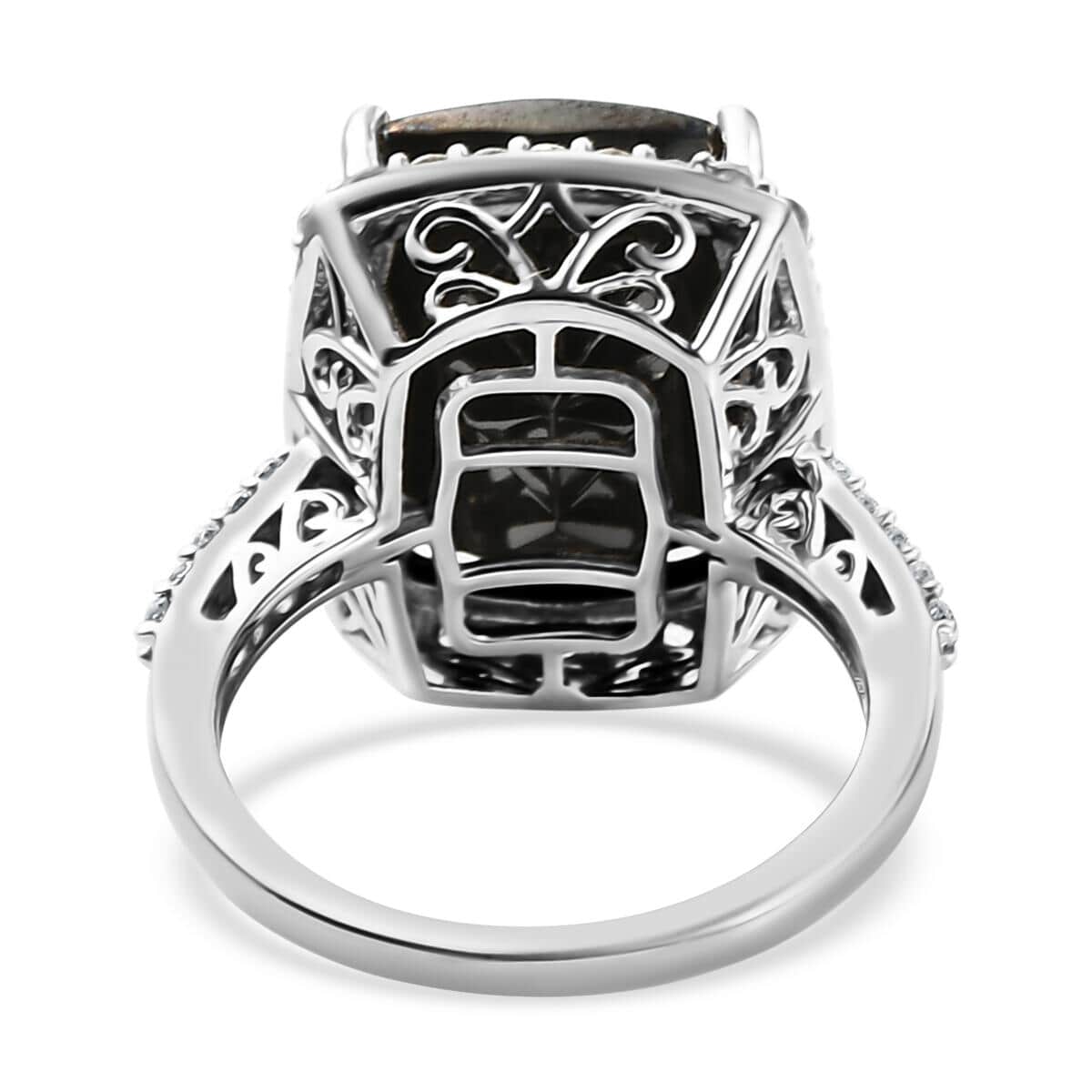 Elite Shungite and Natural White Zircon Halo Ring in Platinum Over Sterling Silver (Size 7.0) 7.75 ctw image number 4