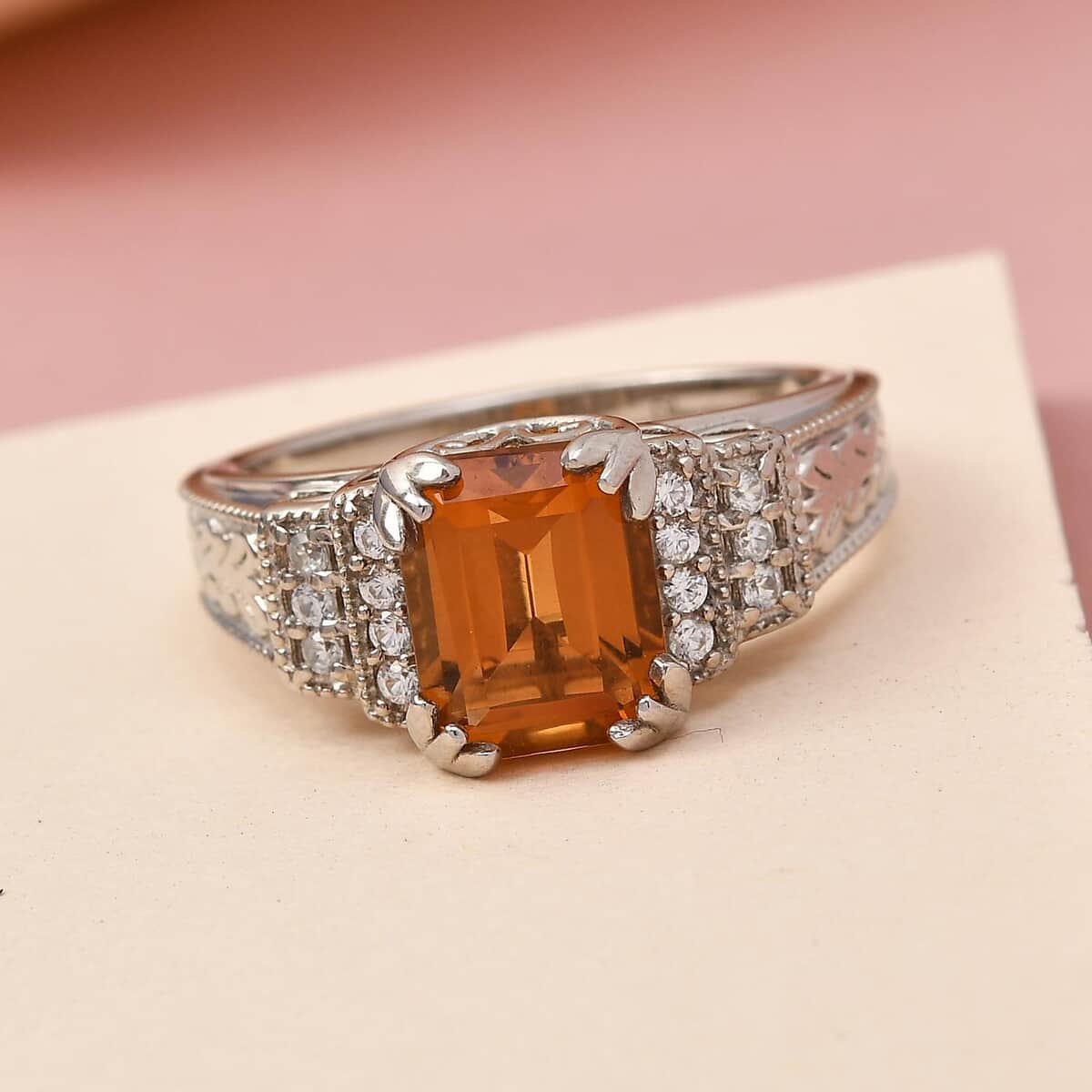 Santa Ana Madeira Citrine and Natural White Zircon Men's Ring in Platinum Over Sterling Silver (Size 14.0) 3.50 ctw image number 1