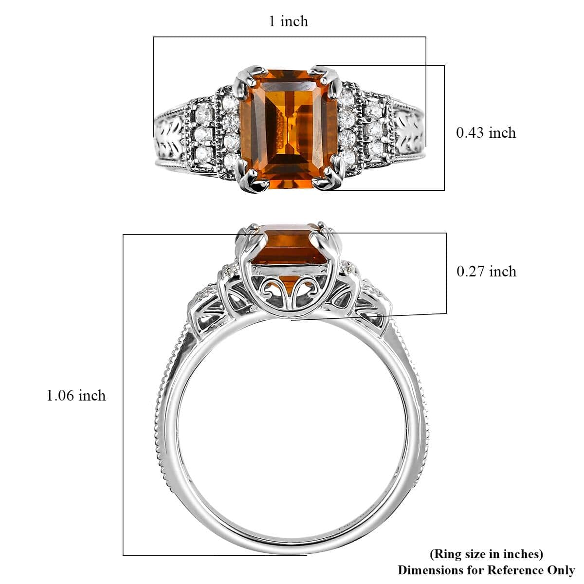 Santa Ana Madeira Citrine and Natural White Zircon Men's Ring in Platinum Over Sterling Silver (Size 14.0) 3.50 ctw image number 5