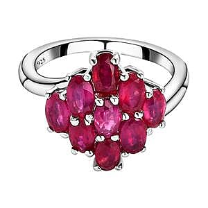 Niassa Ruby (FF) 2.96 ctw Cluster Ring in Platinum Over Sterling Silver (Size 10)
