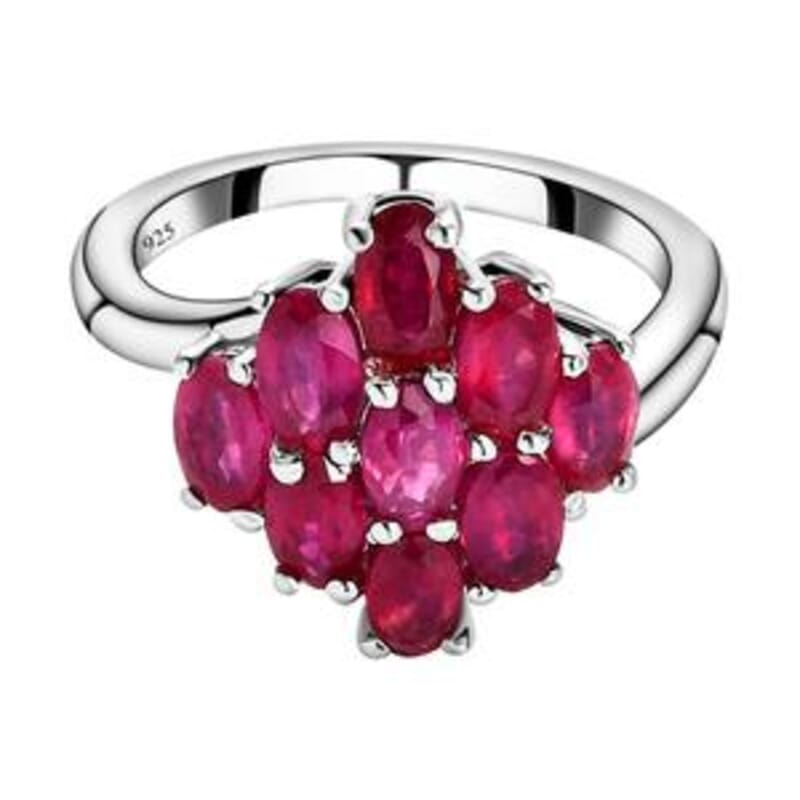 Niassa Ruby (FF) 2.96 ctw Cluster Ring in Platinum Over Sterling Silver (Size 10)