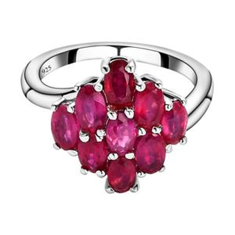 Niassa Ruby (FF) 2.96 ctw Cluster Ring in Platinum Over Sterling Silver (Size 10)