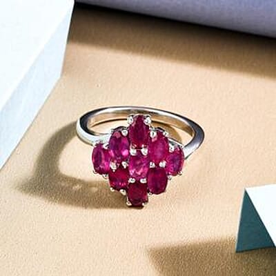Niassa Ruby (FF) 2.96 ctw Cluster Ring in Platinum Over Sterling Silver (Size 10)