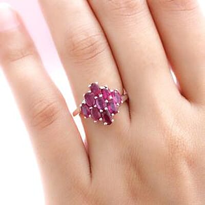 Niassa Ruby (FF) 2.96 ctw Cluster Ring in Platinum Over Sterling Silver (Size 10)