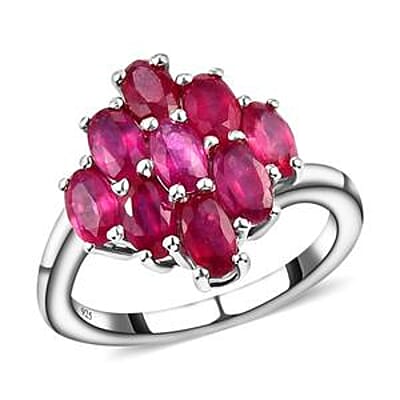 Niassa Ruby (FF) 2.96 ctw Cluster Ring in Platinum Over Sterling Silver (Size 10)