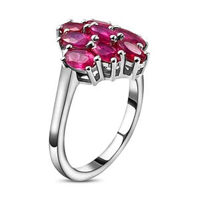 Niassa Ruby (FF) 2.96 ctw Cluster Ring in Platinum Over Sterling Silver (Size 10)