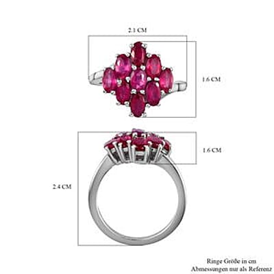 Niassa Ruby (FF) 2.96 ctw Cluster Ring in Platinum Over Sterling Silver (Size 10)