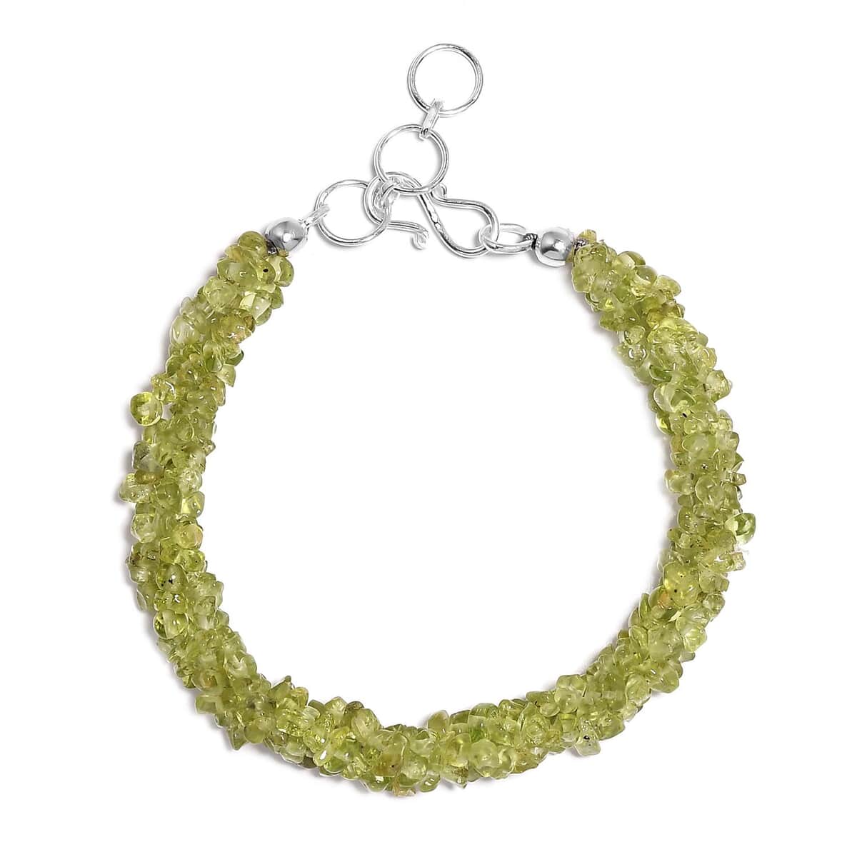 Peridot Chips Twisted Bracelet in Platinum Over Sterling Silver (7.25 In) 71.15 ctw image number 0