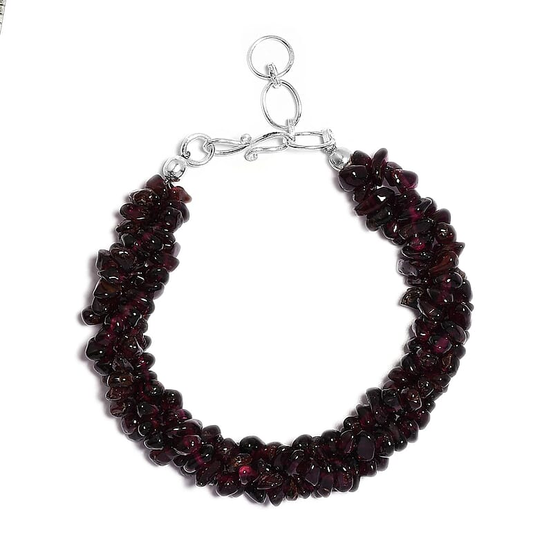 Mozambique Garnet Chips Twisted Bracelet in Platinum Over Sterling Silver (7.25 In) 119.60 ctw