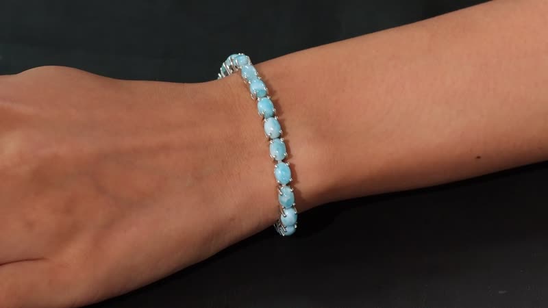 One Time Only Larimar Tennis Bracelet in Platinum Over Sterling Silver (8.00 In) 13 Grams 25.40 ctw