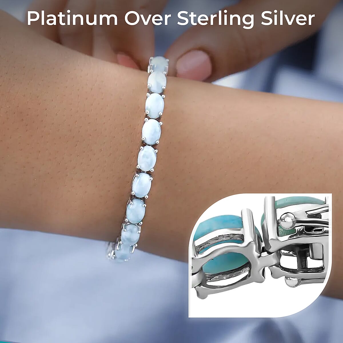 Larimar Bracelet in Platinum Over Sterling Silver, Silver Tennis Bracelet, Wedding, Anniversary Gift for Her (8.00 In) 24.15 ctw image number 2
