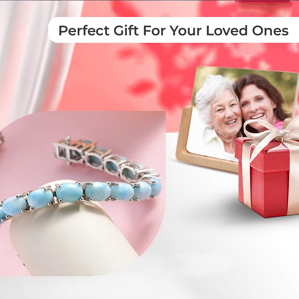 Larimar Bracelet in Platinum Over Sterling Silver, Silver Tennis Bracelet, Wedding, Anniversary Gift for Her (8.00 In) 24.15 ctw image number 3