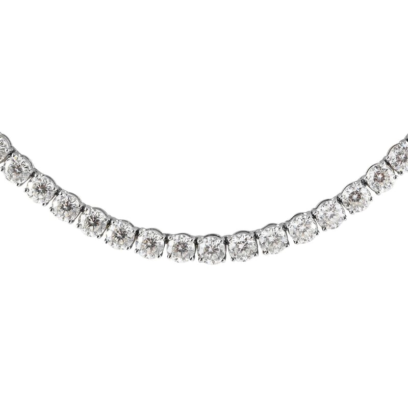 D'Joy 100 Facet Moissanite 35.85 ctw Tennis Necklace in Platinum Over Sterling Silver 18 Inches