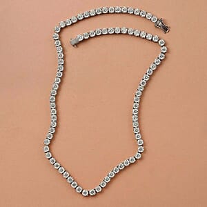 D'Joy 100 Facet Moissanite 35.85 ctw Tennis Necklace in Platinum Over Sterling Silver 18 Inches