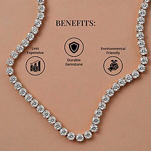 D'Joy 100 Facet Moissanite 35.85 ctw Tennis Necklace in Platinum Over Sterling Silver 18 Inches