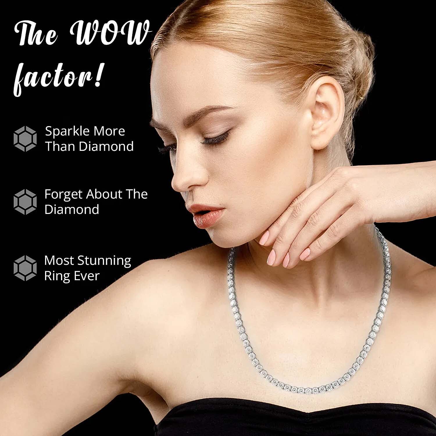 D'Joy 100 Facet Moissanite 35.85 ctw Tennis Necklace in Platinum Over Sterling Silver 18 Inches