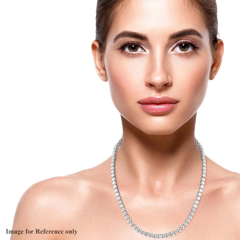 D'Joy 100 Facet Moissanite 35.85 ctw Tennis Necklace in Platinum Over Sterling Silver 18 Inches
