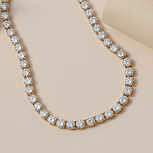 D'Joy 100 Facet Moissanite 39.65 ctw Tennis Necklace in Vermeil Yellow Gold Over Sterling Silver 18 Inches 