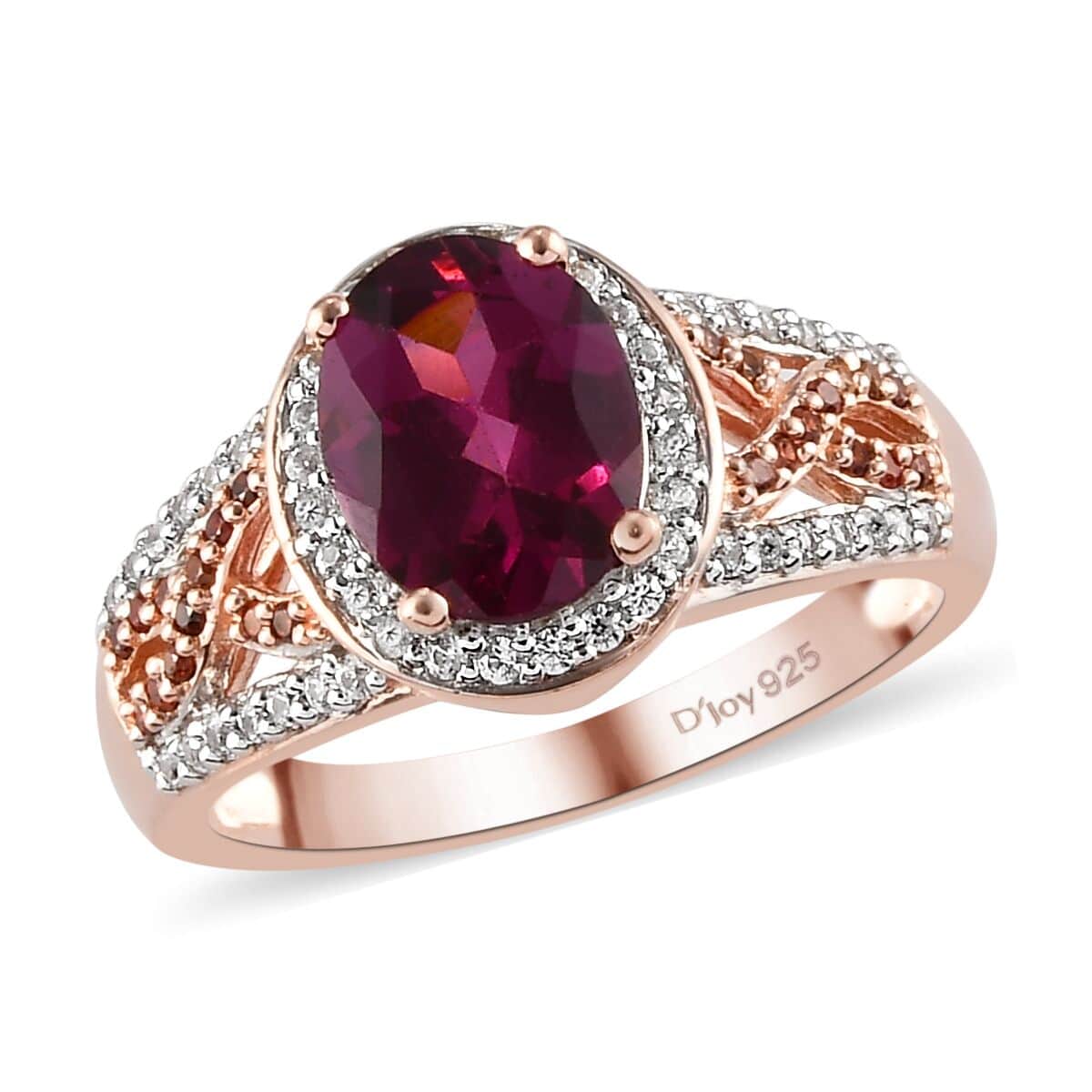 Orissa Rhodolite Garnet, White and Coffee Zircon Ring in Vermeil Rose Gold Over Sterling Silver (Size 6.0) 2.85 ctw image number 0