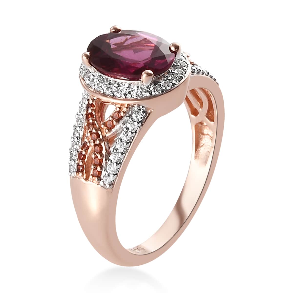 Orissa Rhodolite Garnet, White and Coffee Zircon Ring in Vermeil Rose Gold Over Sterling Silver (Size 6.0) 2.85 ctw image number 3