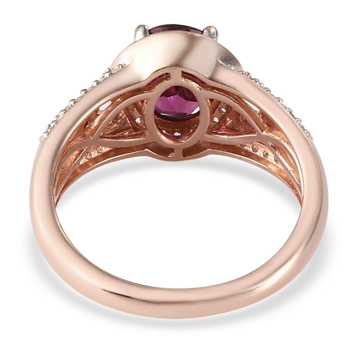 Orissa Rhodolite Garnet, White and Coffee Zircon Ring in Vermeil Rose Gold Over Sterling Silver (Size 6.0) 2.85 ctw image number 4