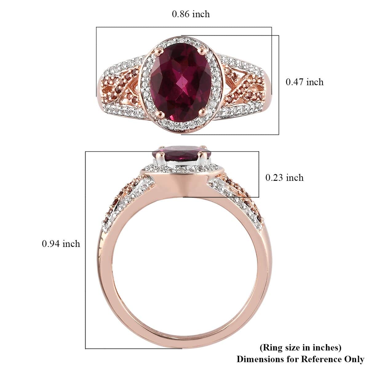 Orissa Rhodolite Garnet, White and Coffee Zircon Ring in Vermeil Rose Gold Over Sterling Silver (Size 6.0) 2.85 ctw image number 5