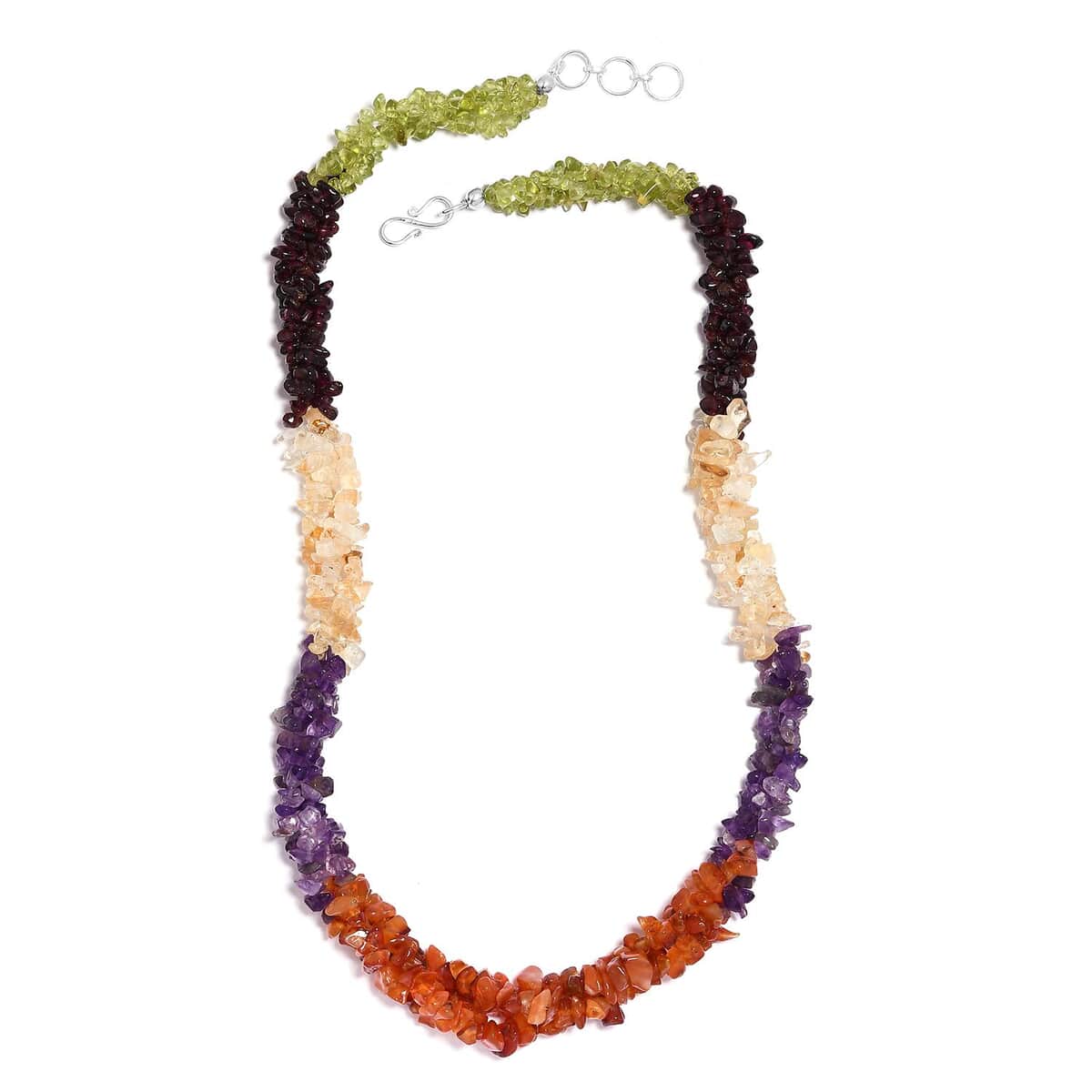 Multi Gemstone Chips Twisted Necklace 20 Inches in Platinum Over Sterling Silver 297.80 ctw image number 3