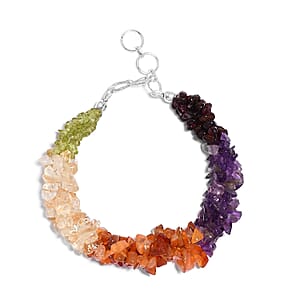 Multi Gemstone Chips Twisted Bracelet in Platinum Over Sterling Silver (7.25 In) 91.00 ctw
