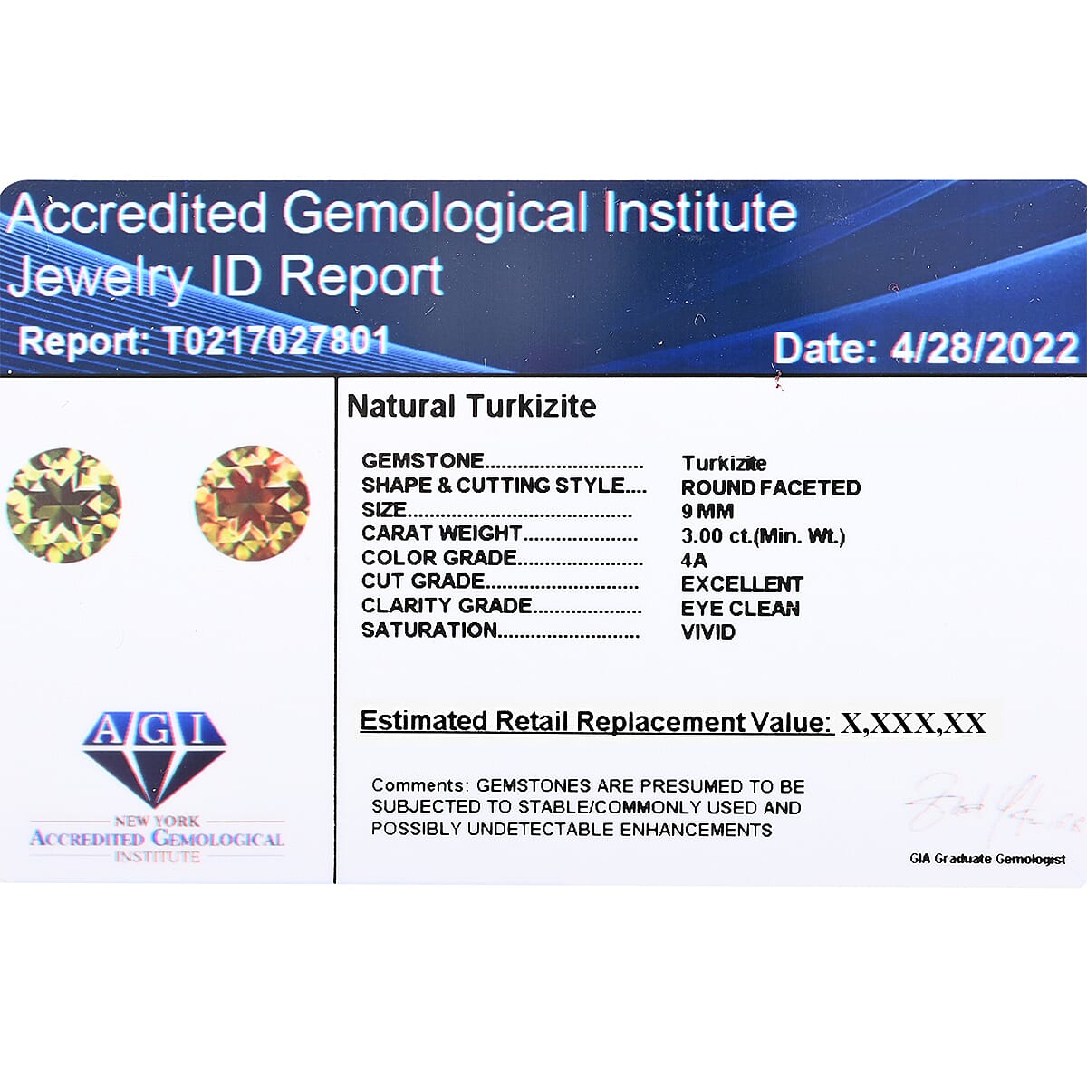 Certified & Appraised AAAA Turkizite (Rnd 9 mm) 3.00 ctw image number 5