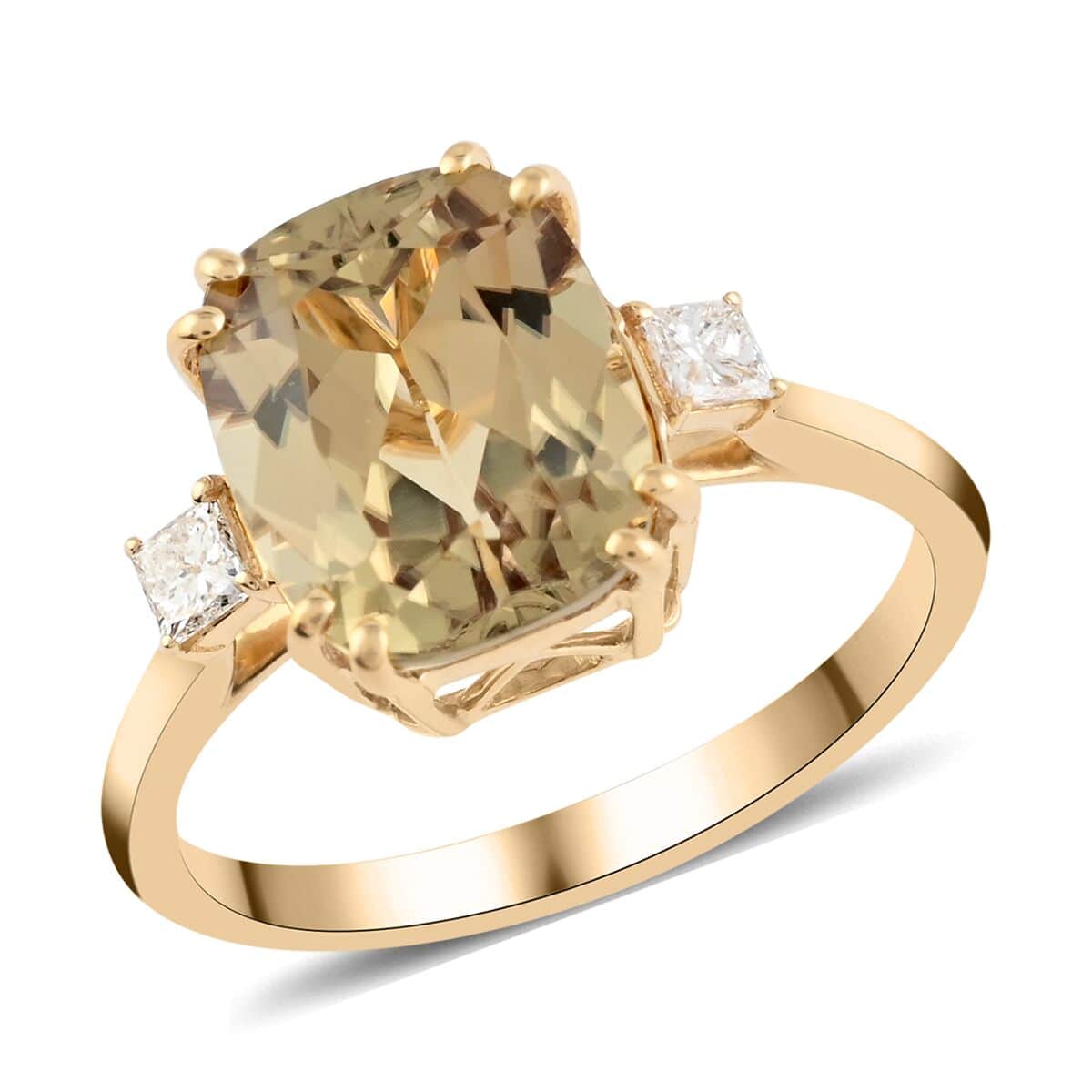 Iliana 18K Yellow Gold AAA Antique Cut Turkizite and G-H SI Princess Cut Diamond Ring (Size 7.0) 3.70 ctw image number 0