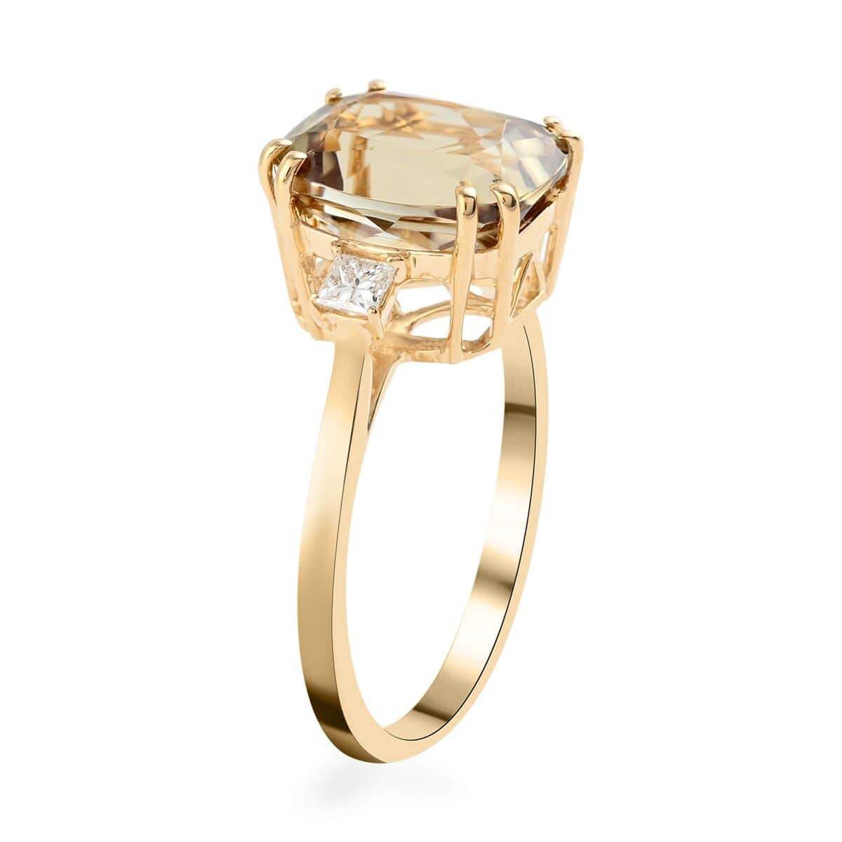 Iliana 18K Yellow Gold AAA Antique Cut Turkizite and G-H SI Princess Cut Diamond Ring (Size 7.0) 3.70 ctw image number 2