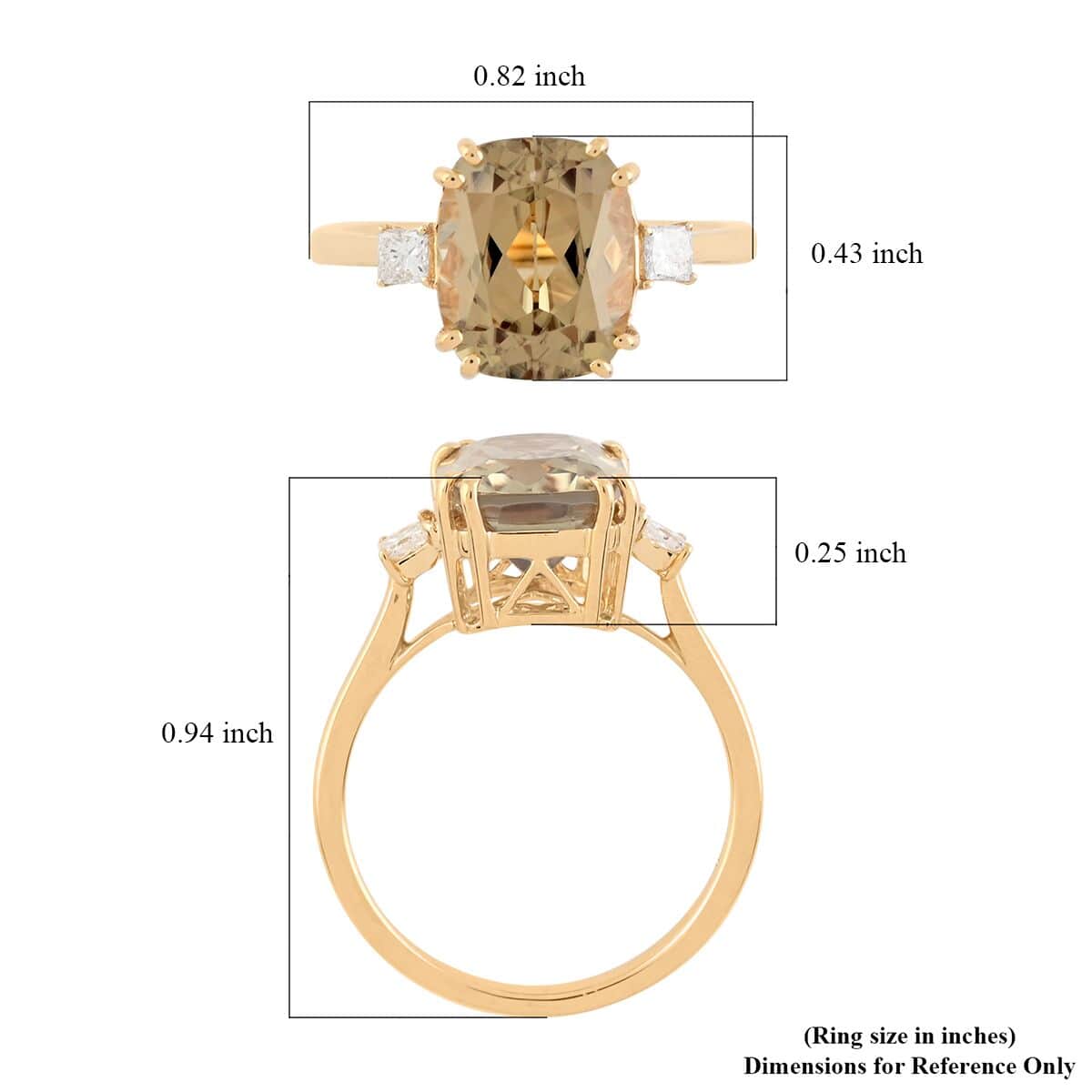Iliana 18K Yellow Gold AAA Antique Cut Turkizite and G-H SI Princess Cut Diamond Ring (Size 7.0) 3.70 ctw image number 3